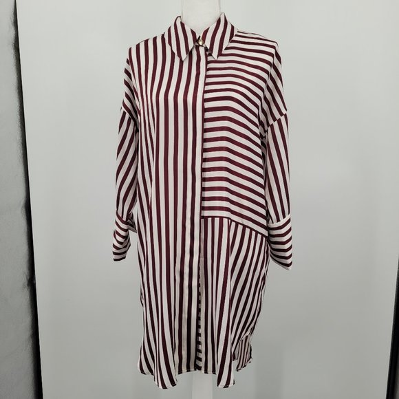 Zara Dresses & Skirts - Zara Oversized Satin Striped Shirt Dress